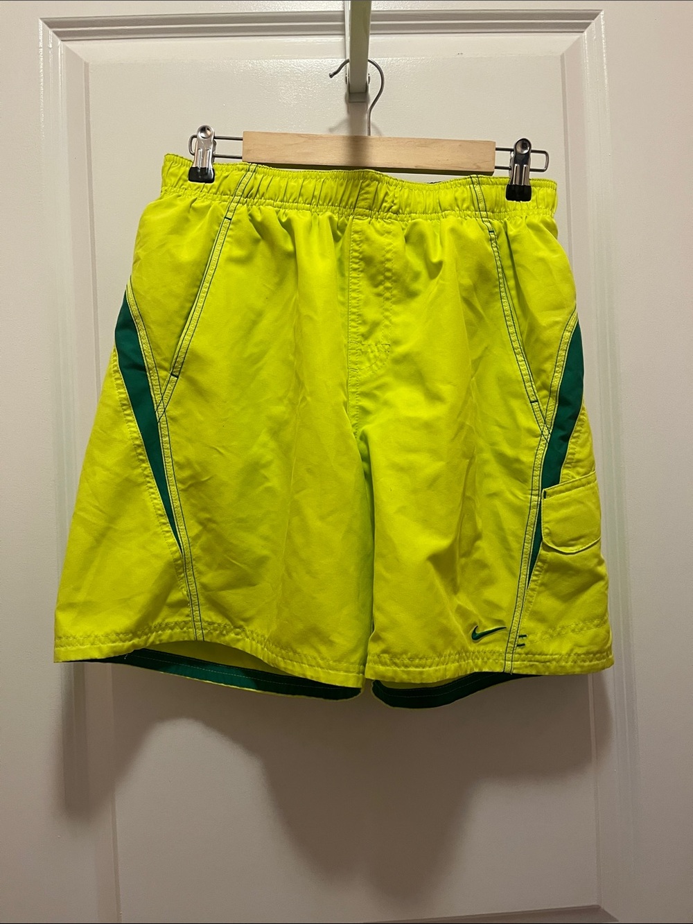 (NWT) Nike Men’s Neon Yellow Swim Trunks with Green Panels